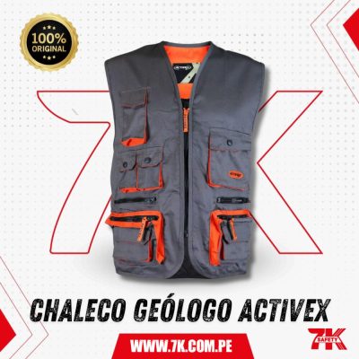 CHALECO GEÓLOGO ACTIVEX DE GABARDINA GRIS/NARANJO