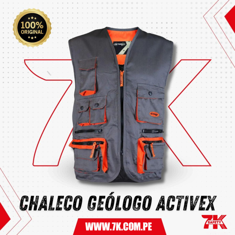 CHALECO GEÓLOGO ACTIVEX DE GABARDINA GRIS/NARANJO
