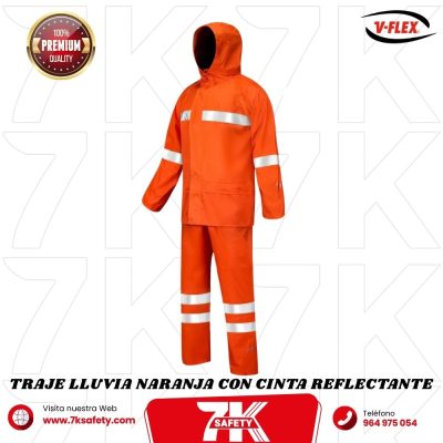 Traje para lluvia Activex color naranjo con cinta reflectante